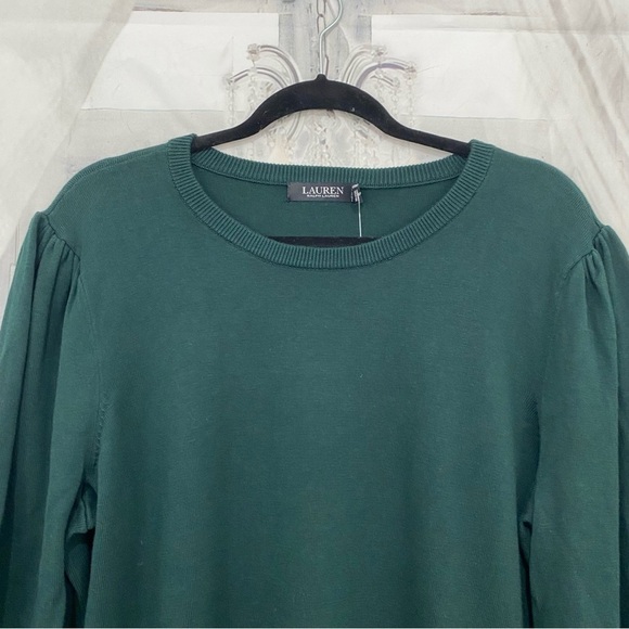 NEW Ralph Lauren Size 2X Cotton Blend Sweater Solid Green Puff Sleeves Crew Neck - Picture 13 of 13